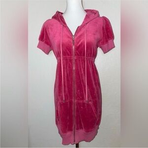 EUC- Juicy Couture Vintage Pink Berry Velour Zip Hoodie Dress- Size Large🌺Y2K
